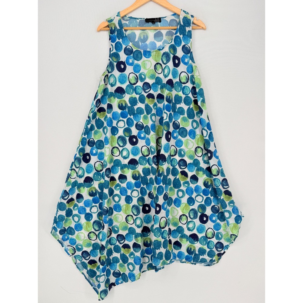 Liv Habitat Dress Womens Medium Blue Green Bubble Lagenlook Beachy Art to Wear